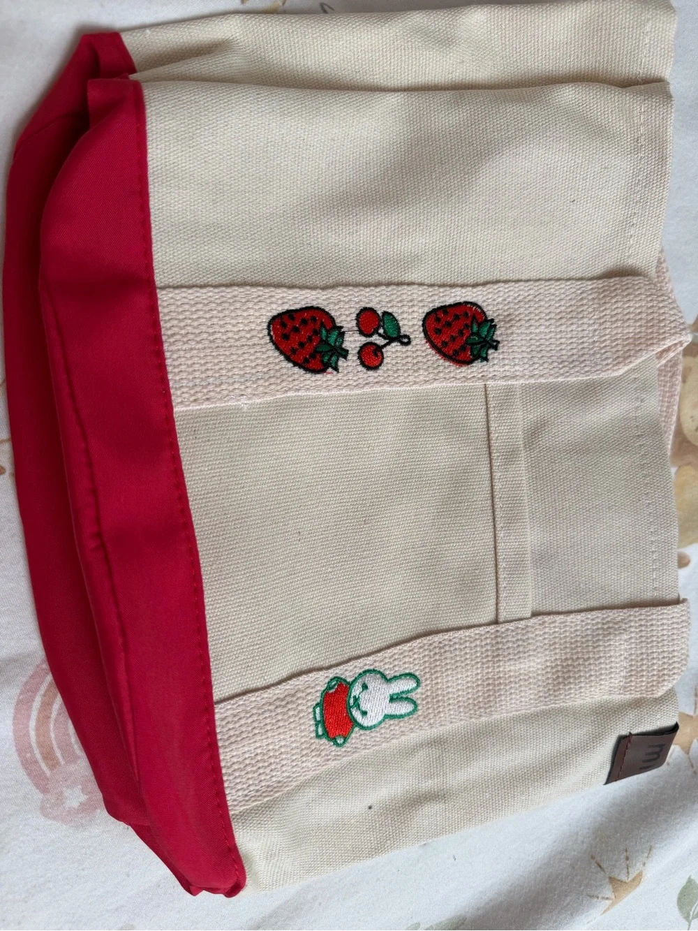 Canvas Kids Tote Bag in Cream and Red